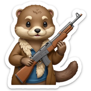 Otter holding an AK 47 sticker