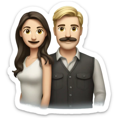 caucasian brunette couple moustache  sticker