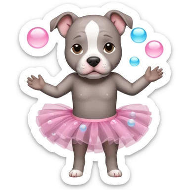 Grey Pibble in a tutu , surrounded by clear bubbles  sticker
