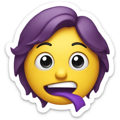 yellow emoji that mixes a shrug with a tehe face. it is wearing a purple shirt sticker