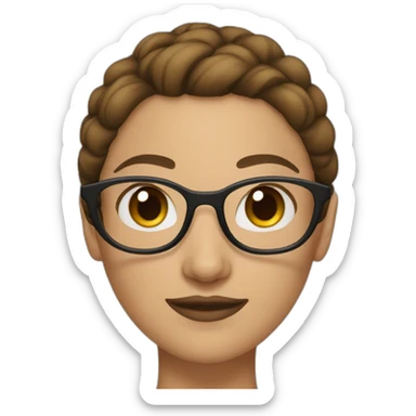 woman with brown hair bun and glasses sticker
