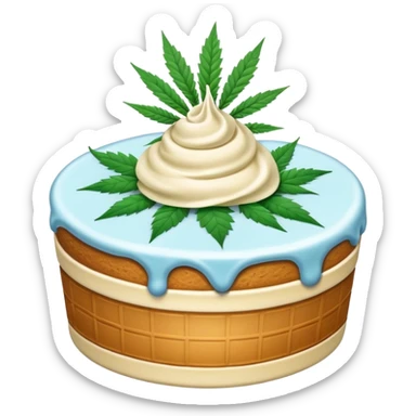 frozen ice cream cake dessert with cannabis leaf sticker