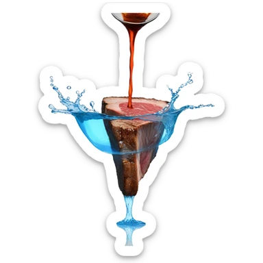 water pouring onto a steak from a glass sticker