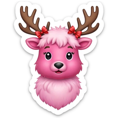 A pink cute reindeer with a bow sticker