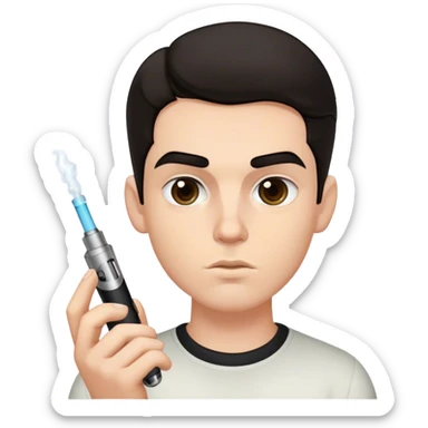 white boy with dark hair holding vape thick eyebrows sticker