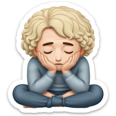 Scared man sitting curled up on himself, hidding his eyes sticker