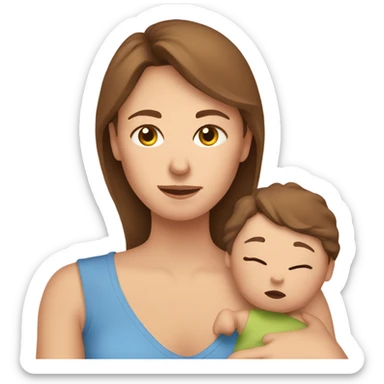  tired caucasian mother with brown hair holding newborn baby sticker