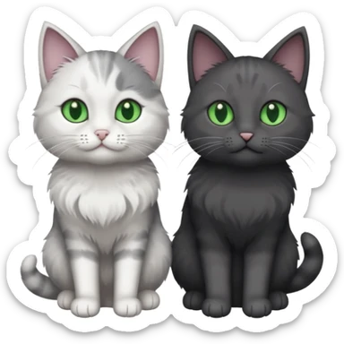 2 different coloured grey cats including one dark grey and white cat and one completely solid dark grey cat with green eyes and only white paws sticker
