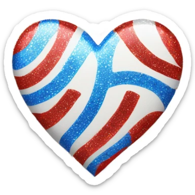 White blue and red heart with sparkles  sticker
