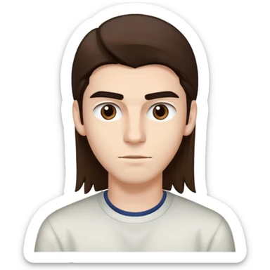 18-year-old young man with long, straight, brown hair, straight, bushy eyebrows, white complexion, and dark brown eyes sticker