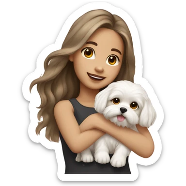 Maltese puppy with light skin Filipino girl owner long wavy hair sticker