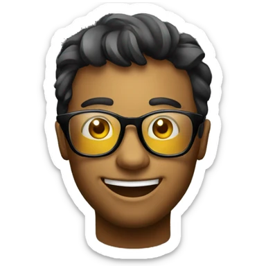 draw an emoji fully happy emoji with an cooling glass and looking savvy with black background  sticker