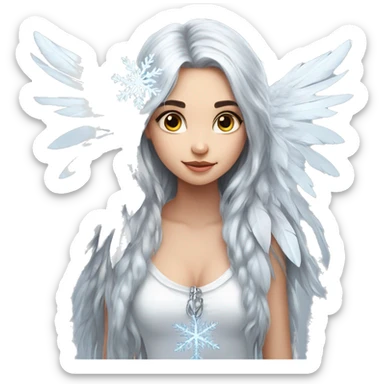 big wings, silver, feather, icy ,snowflake, Beautiful, fairy, long hair sticker