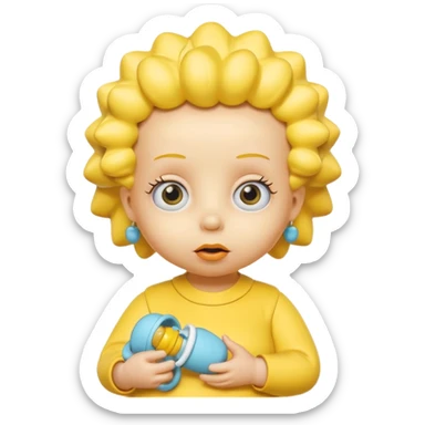 A 3D cartoon baby character fully yellow skin, styled like Maggie Simpson, with pacifier, big eyes, smooth shading, Memoji-style rendering, consistent with other yellow Simpsons characters. sticker