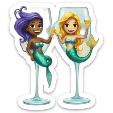 Two mermaids swim in a champagne glass sticker