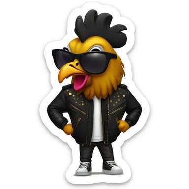 Black hiphop rooster with sunglasses and golden teeth waring leather jacket sticker