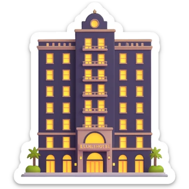 luxurious hotel building with lit entrance and many floors sticker