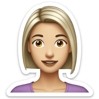 Beautiful girl with short straight darklight hair, thin lips, thin eyebrows, smiling. sticker