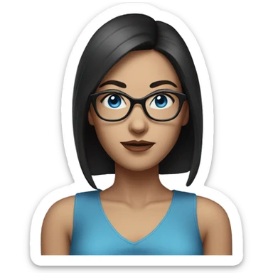 a woman with blue eyes and dark short hair realism with glasses sticker