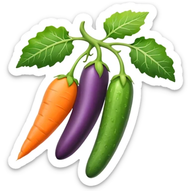 eggplant, cucumber, big carrot, on a branch sticker
