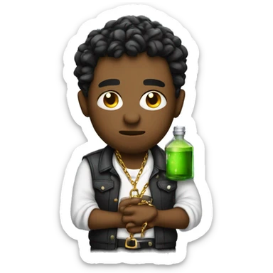a heartbroken a gangster with a chain holding a potion bottle drinking sticker