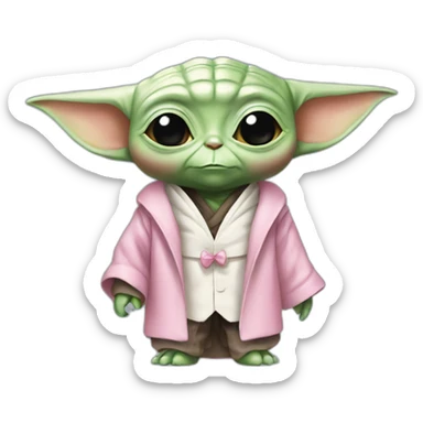 baby yoda in pink tuxedo sticker