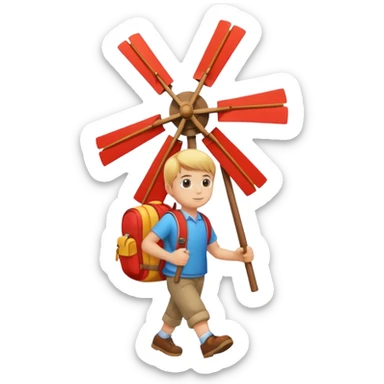 Boy carrying toy windmill backpack sticker