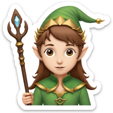 elf with staff brown hair sticker