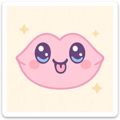 kawaii style pink lips with a silly expression sticker