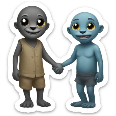 seal and troll holding hands sticker