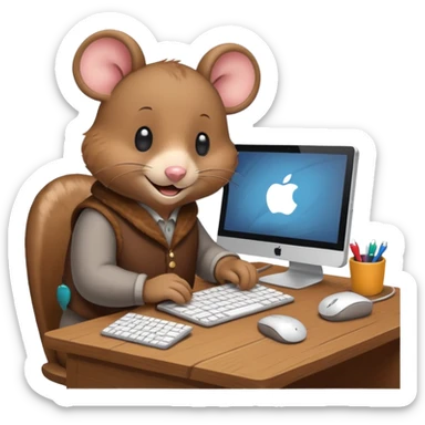 mouse and bear working on a computer but as a favucon sticker