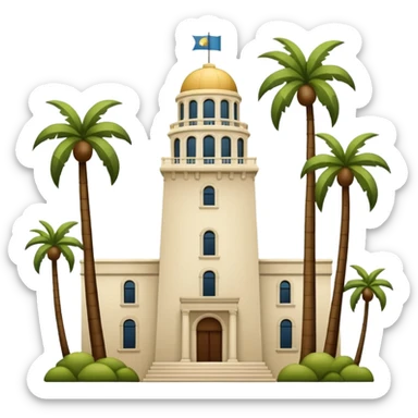 California Tower and the Museum of Us in San Diego, apple style emoji, simple, no text, white background, include palm trees, inspired by reference photo, version 2 sticker