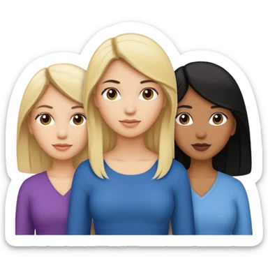 3 women emojis, Caucasian woman with blonde hair, Brown skin woman with black hair, Caucasian women with brown hair sticker