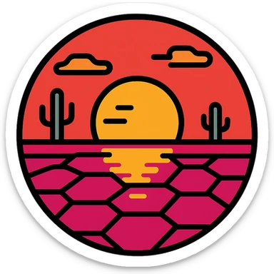 icon style of sunset in Uyuni desert, red sky and salt flat, reflecting sunset, calm and beautiful atmosphere sticker