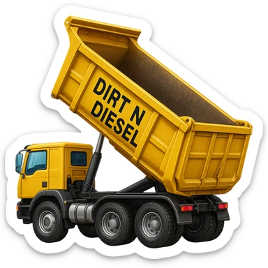 Make the dump end trailer more detailed while keeping the words 'Dirt n Diesel' visible. Preserve the emoji style look and feel. Remove the background. sticker