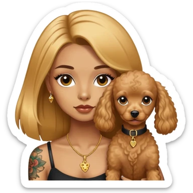 a  girl with glod  straight long hair and tattoos and (two) miniature poodles sticker
