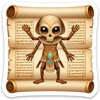 A creature composed of ancient scrolls and papyrus that have gained consciousness, hieroglyphs on its surface glow with arcane energy. sticker