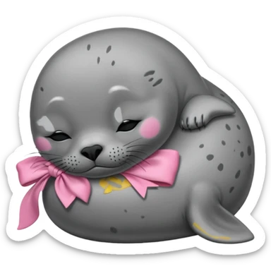Frowning Sleeping seal wearing pink bow sticker