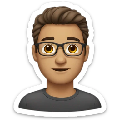 a men with brown eyes, midle part hair, and wear glassrs sticker