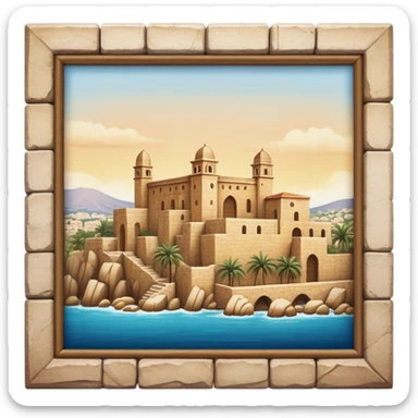 Cinematic Realistic Byblos Old City Landmark Emoji, depicted with ancient, weathered stone structures rendered with lifelike detail and nostalgic, warm lighting. sticker