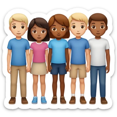Seven boys and three girls standing together as a group sticker