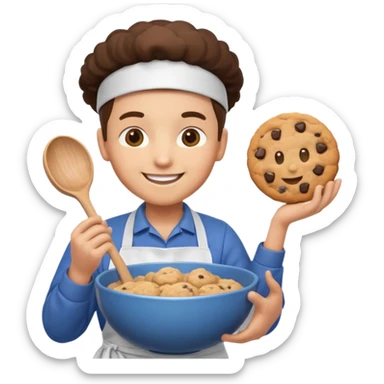 cookie factory worker emoji, smiling, holding a mixing bowl sticker