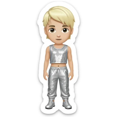 Aaron Carter with blonde hair, silver sequin crop top, silver sequin baggy pants sticker