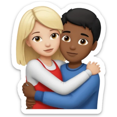 Black boy with black hair hugging a white girl blonde hair sticker