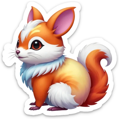  Shiny iridescent light warmly colored reddish-orange-gold-gradients neon vibrant colorful pastel flourishing flurry fuzzy Absol-Minccino-Furret-Zangoose-Chinchilla-Stitch-fusion-animal-Fakémon-hybrid-creature  sticker
