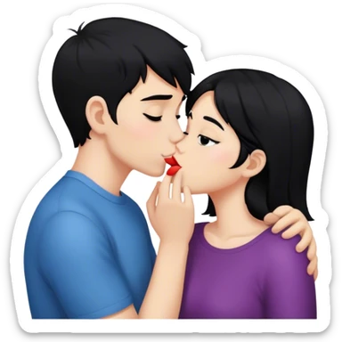 Girl with black hair kissin a boy with black hair  sticker