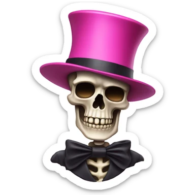 Skeleton with a comically large pink top hat  sticker