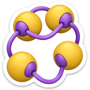 five yellow balls connected by links to a central purple ball, arranged around the purple ball, simple emoji style, shiny effect sticker