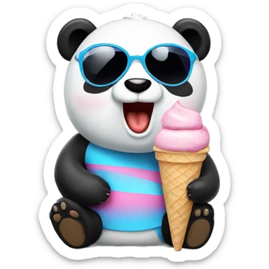 Panda eating ice cream with sunglasses  sticker