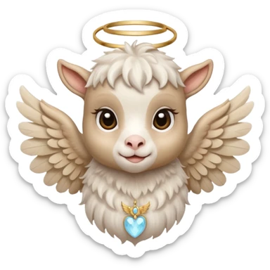 beige cute baby goat face with angel wings  sticker